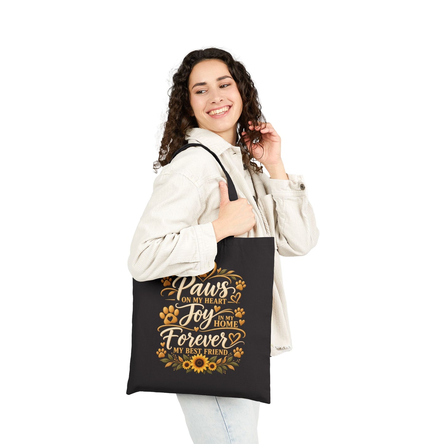 Golden Retriever Mom Tote Bag – Golden Mom Black Canvas Tote with Gold Sunflower Design | Dog.