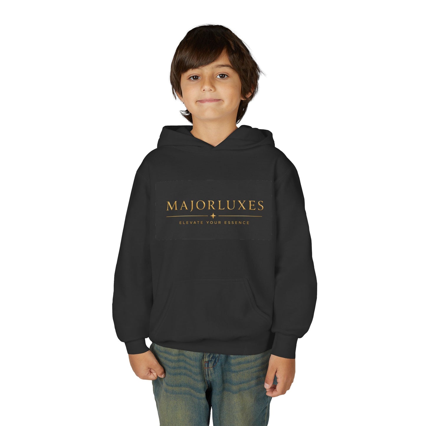 Youth Hoodie – "Major Luxes" Black Pullover with Gold Logo