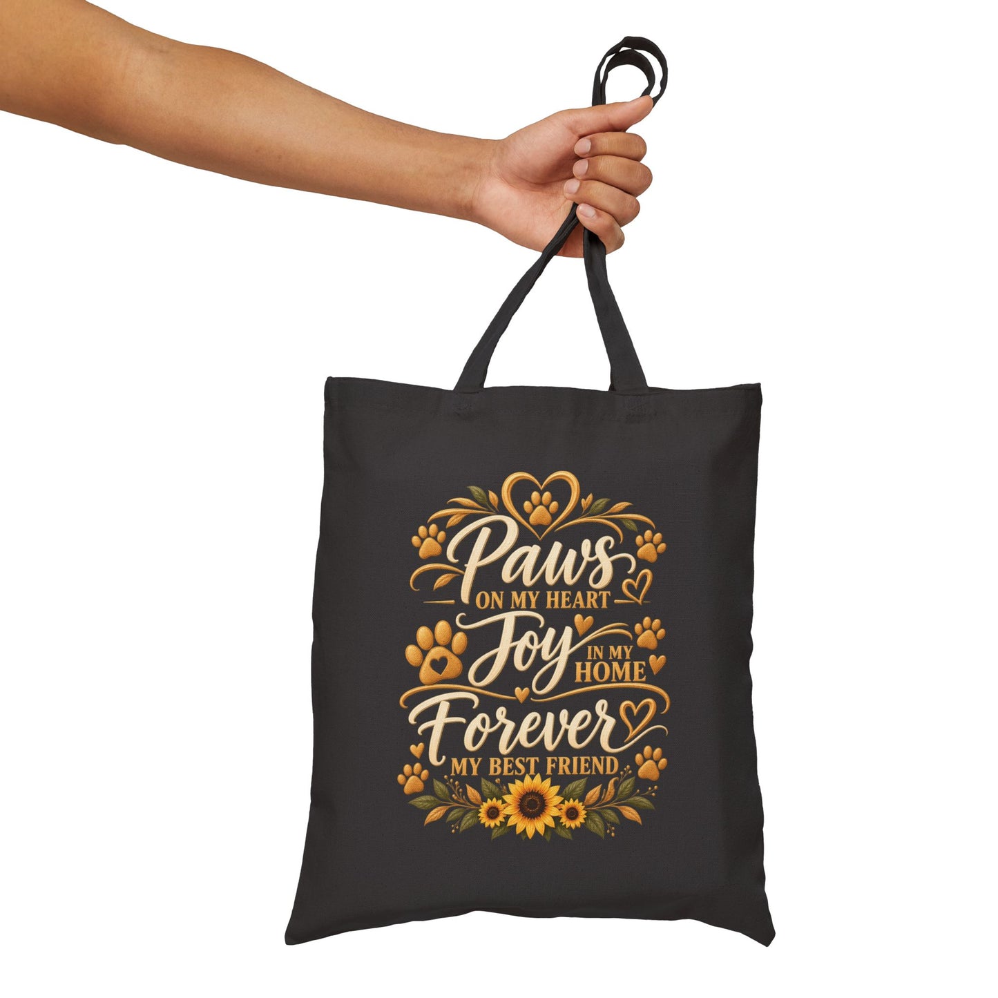 Golden Retriever Mom Tote Bag – Golden Mom Black Canvas Tote with Gold Sunflower Design | Dog.