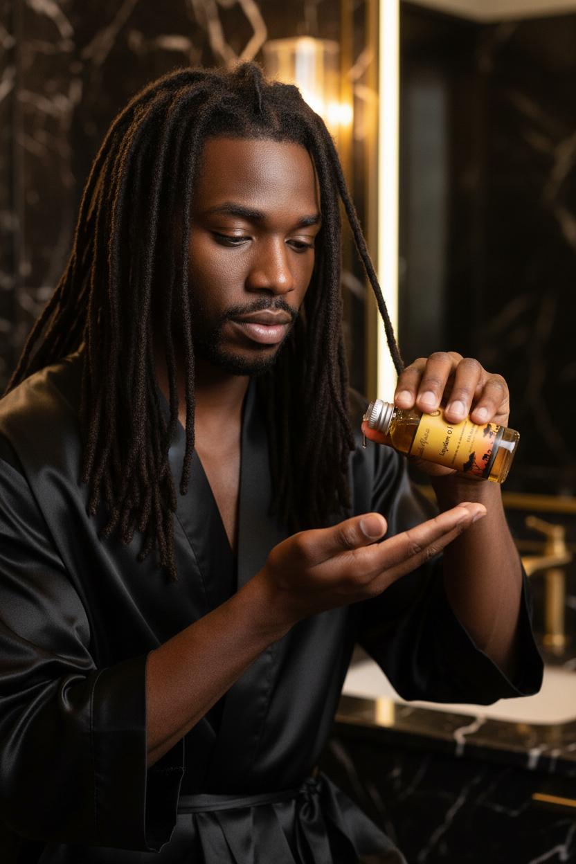 Man with Locs using Layden Oil